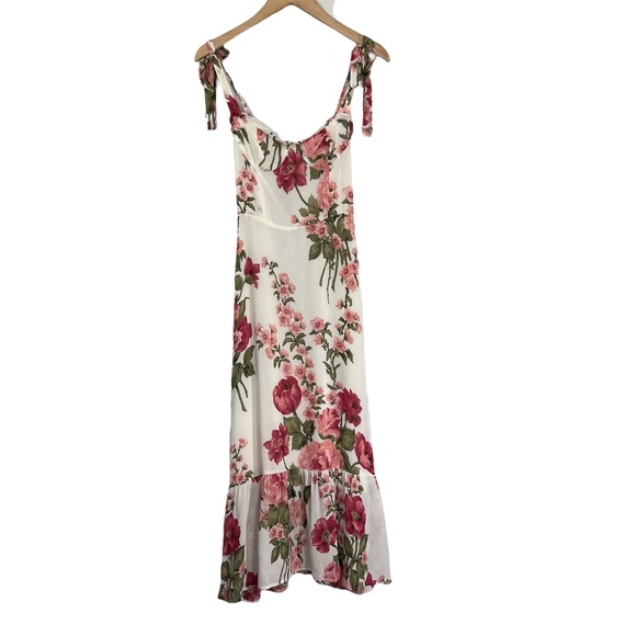 Reformation Nikita Floral Dress in Ivory Floral Babydoll Tie Shoulder Midi 0 - Picture 2 of 10